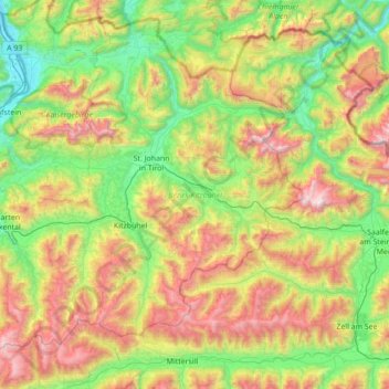 Bezirk Kitzbühel topographic map, elevation, terrain