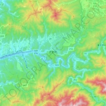 Yoshino topographic map, elevation, terrain