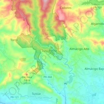 Susúa Alta topographic map, elevation, terrain