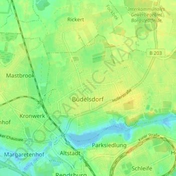 Büdelsdorf topographic map, elevation, terrain