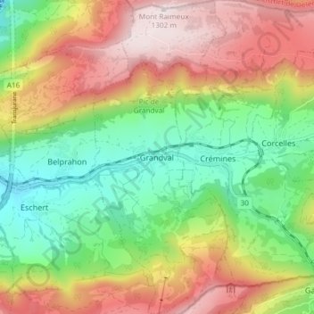 Grandval topographic map, elevation, terrain