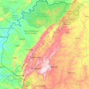 Atakora Department topographic map, elevation, terrain