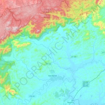 Sete Barras topographic map, elevation, terrain