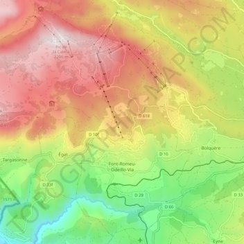 Font-Romeu-Odeillo-Via topographic map, elevation, terrain
