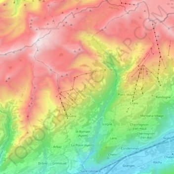 Ayent topographic map, elevation, terrain