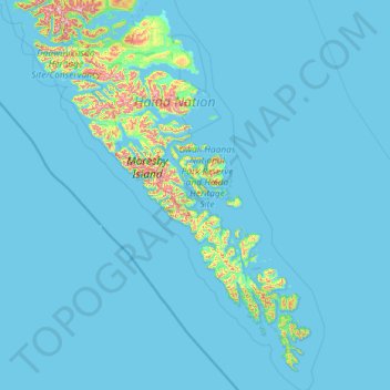 Area E (Moresby Island) topographic map, elevation, terrain