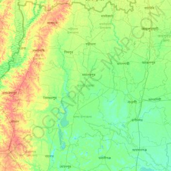 Naogaon District topographic map, elevation, terrain