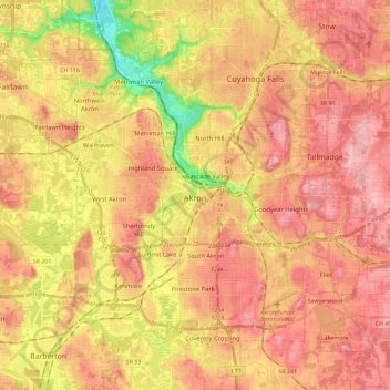 Akron topographic map, elevation, terrain