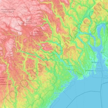 Vestfold og Telemark topographic map, elevation, terrain