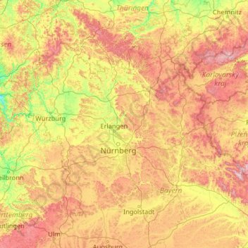 Nordbayern topographic map, elevation, terrain
