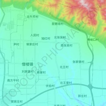 僧楼镇 topographic map, elevation, terrain