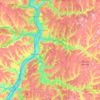 Brooke County topographic map, elevation, terrain