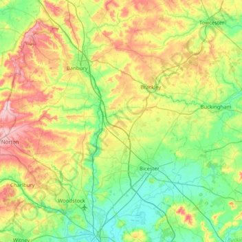 Cherwell topographic map, elevation, terrain