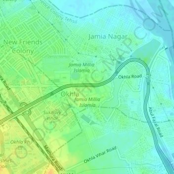 Jamia Millia Islamia topographic map, elevation, terrain