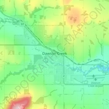 Dawson Creek topographic map, elevation, terrain