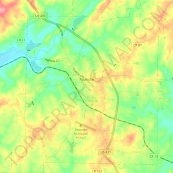 Roanoke topographic map, elevation, terrain