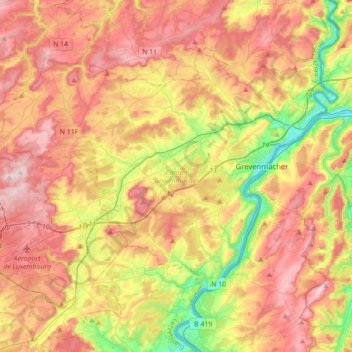 Canton Grevenmacher topographic map, elevation, terrain