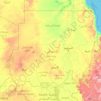 Sudan topographic map, elevation, terrain