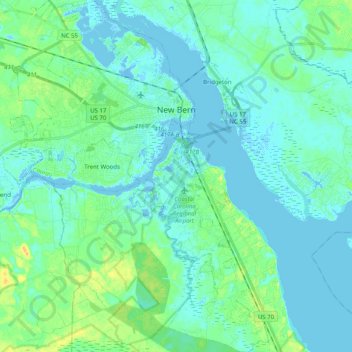 New Bern topographic map, elevation, terrain