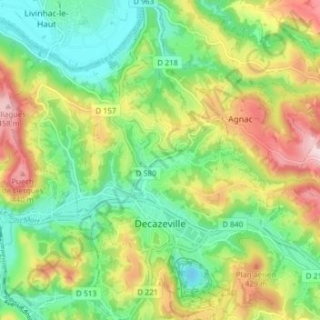 Decazeville topographic map, elevation, terrain