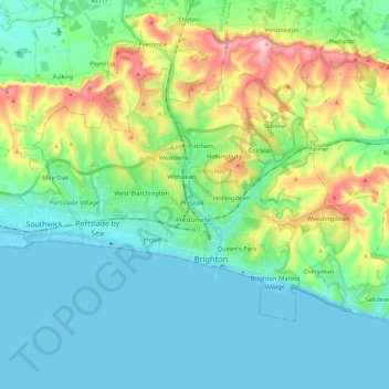 Brighton and Hove topographic map, elevation, terrain