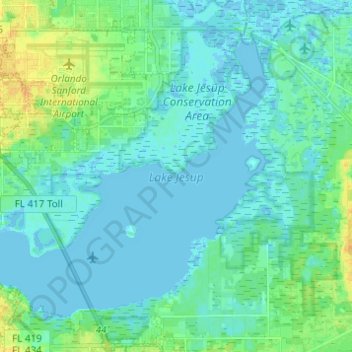 Lake Jesup topographic map, elevation, terrain