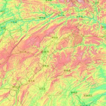 Enshi topographic map, elevation, terrain