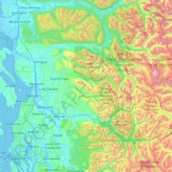 Snohomish County topographic map, elevation, terrain