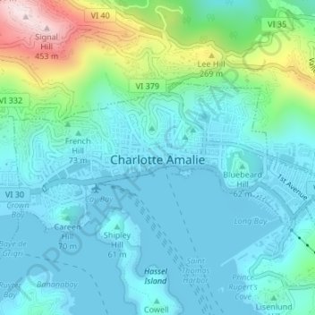 Charlotte Amalie topographic map, elevation, terrain