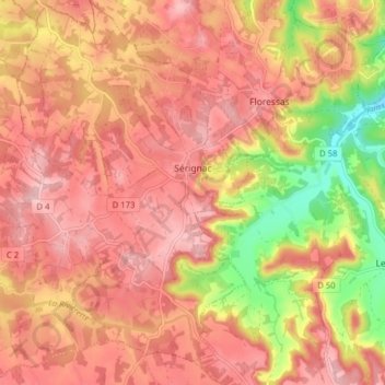 Sérignac topographic map, elevation, terrain