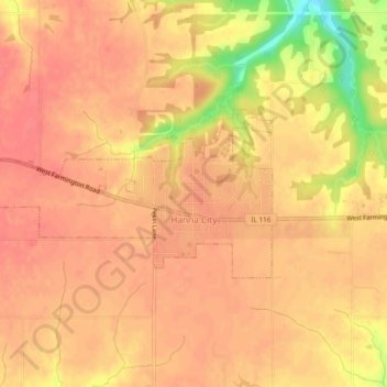 Hanna City topographic map, elevation, terrain