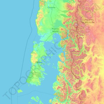 Los Lagos Region topographic map, elevation, terrain