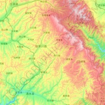 张家川回族自治县 topographic map, elevation, terrain