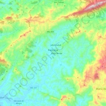 Pedralva topographic map, elevation, terrain