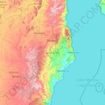 Nkhata Bay topographic map, elevation, terrain
