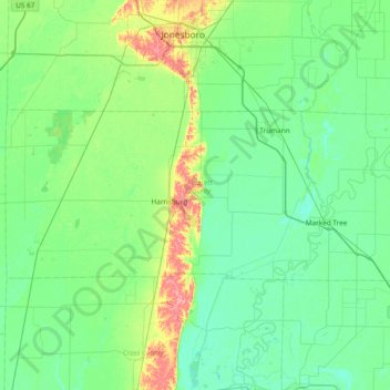 Poinsett County topographic map, elevation, terrain