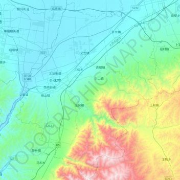介休市 topographic map, elevation, terrain