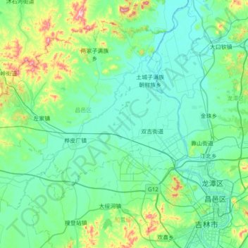 昌邑区 topographic map, elevation, terrain