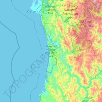 Redwood National and State Parks topographic map, elevation, terrain