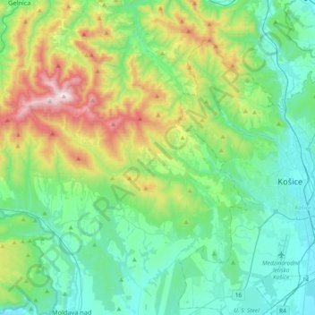 Dekanát Košice - západ topographic map, elevation, terrain
