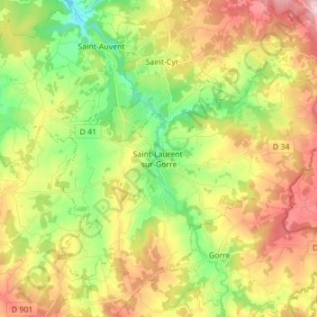 Saint-Laurent-sur-Gorre topographic map, elevation, terrain