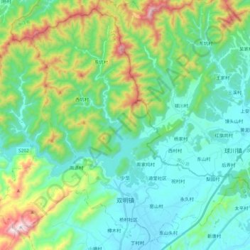 双明镇 topographic map, elevation, terrain