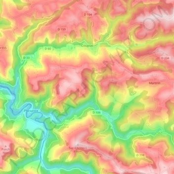 Coupiac topographic map, elevation, terrain