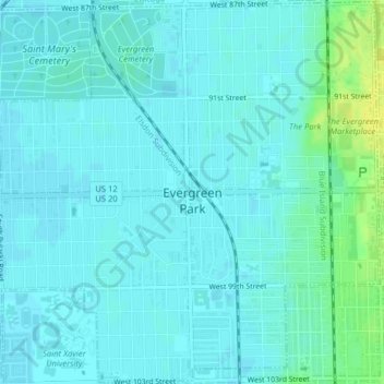 Evergreen Park topographic map, elevation, terrain