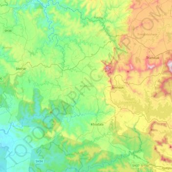 Mokhada topographic map, elevation, terrain