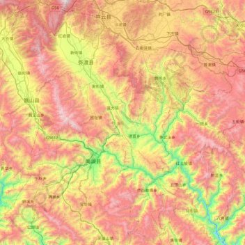 弥渡县 topographic map, elevation, terrain