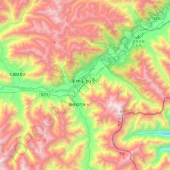 米林镇 topographic map, elevation, terrain