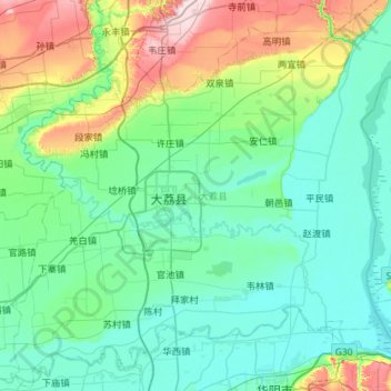 大荔县 topographic map, elevation, terrain