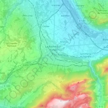 Le Pays Rochois topographic map, elevation, terrain