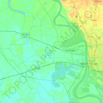 West Baton Rouge Parish topographic map, elevation, terrain